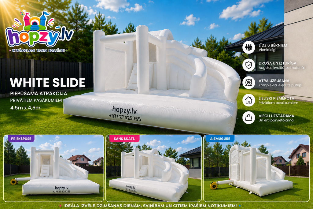 White Slide – Balta piepūšamā atrakcija ar slidkalniņu | Hopzy.lv