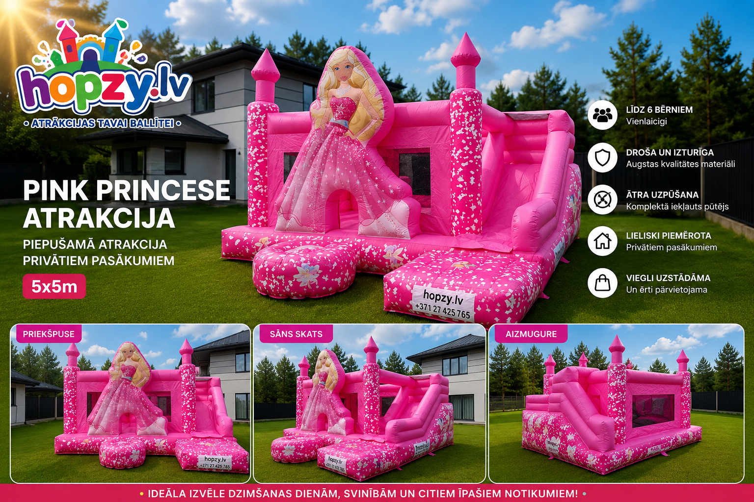Pink Princess – Princešu piepūšamā atrakcija noma | Hopzy.lv