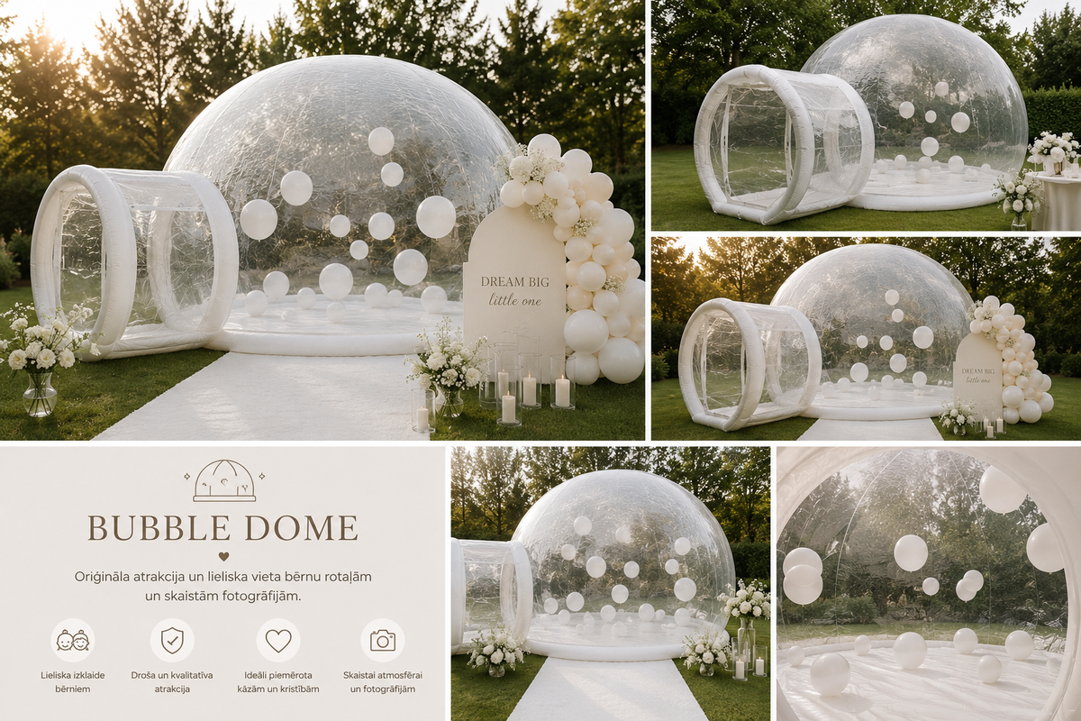 Bubble Dome – Caurspīdīgā piepūšamā bumbu atrakcija noma | Hopzy.lv