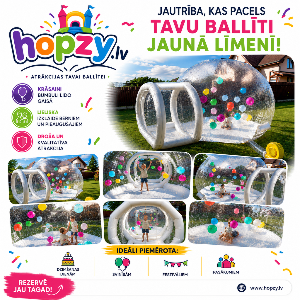 Bubble Dome – Caurspīdīgā piepūšamā bumbu atrakcija noma | Hopzy.lv