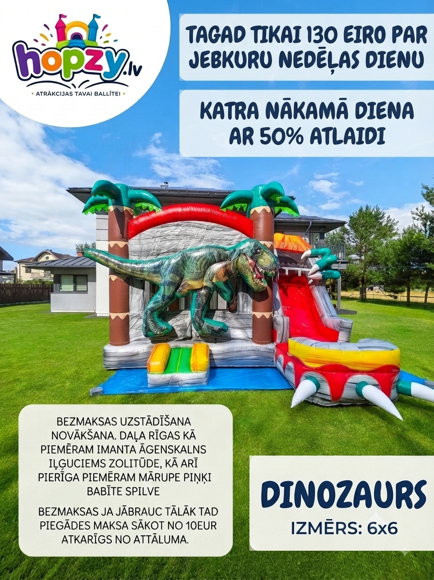 Dinozaurs – Piepūšamā atrakcija ar slidkalniņu | Hopzy.lv