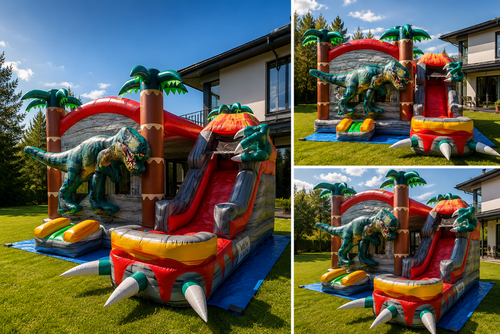 Dinozaurs – Piepūšamā atrakcija ar slidkalniņu | Hopzy.lv