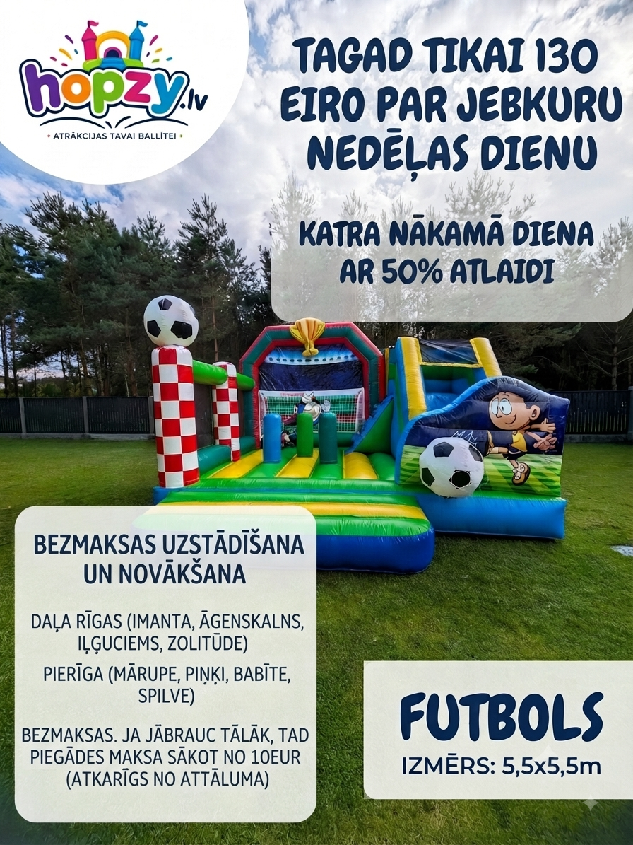 Futbola Piedzīvojums – Piepūšamā futbola atrakcija ar slidkalniņu | Hopzy.lv