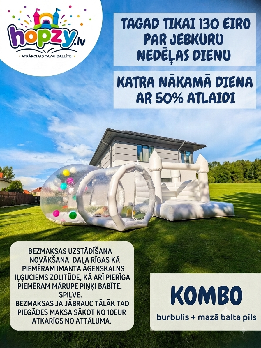 Hopzy Combo – Burbulis (Bubble Dome)+ Mazā Baltā pils noma | Hopzy.lv